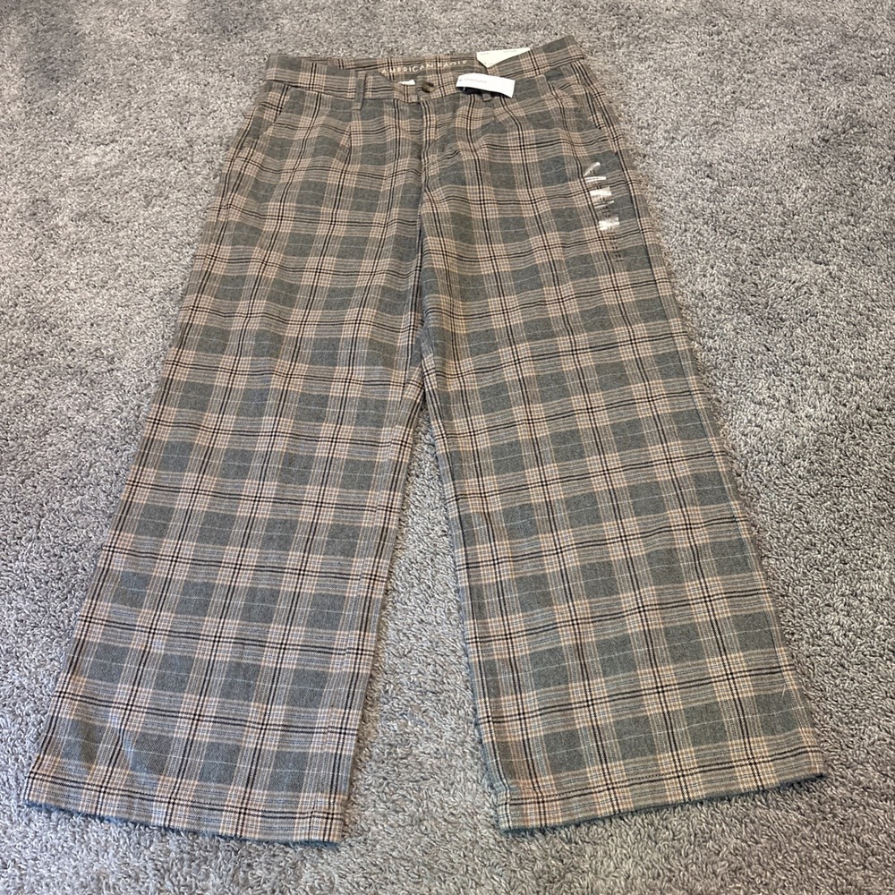 NEW AE American Eagle sz 12 Short - Plaid Wide Leg Skater Pants NWT! Baggy 34x30